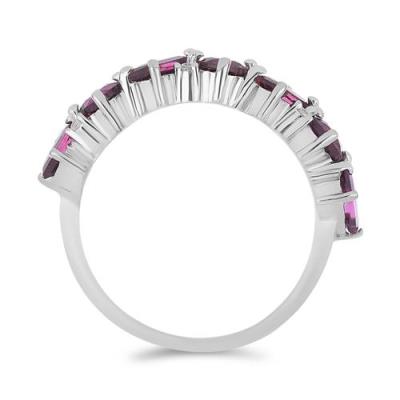 BUY 925 SILVER NATURAL RHODOLITE GEMSTONE CLUSTER RING 